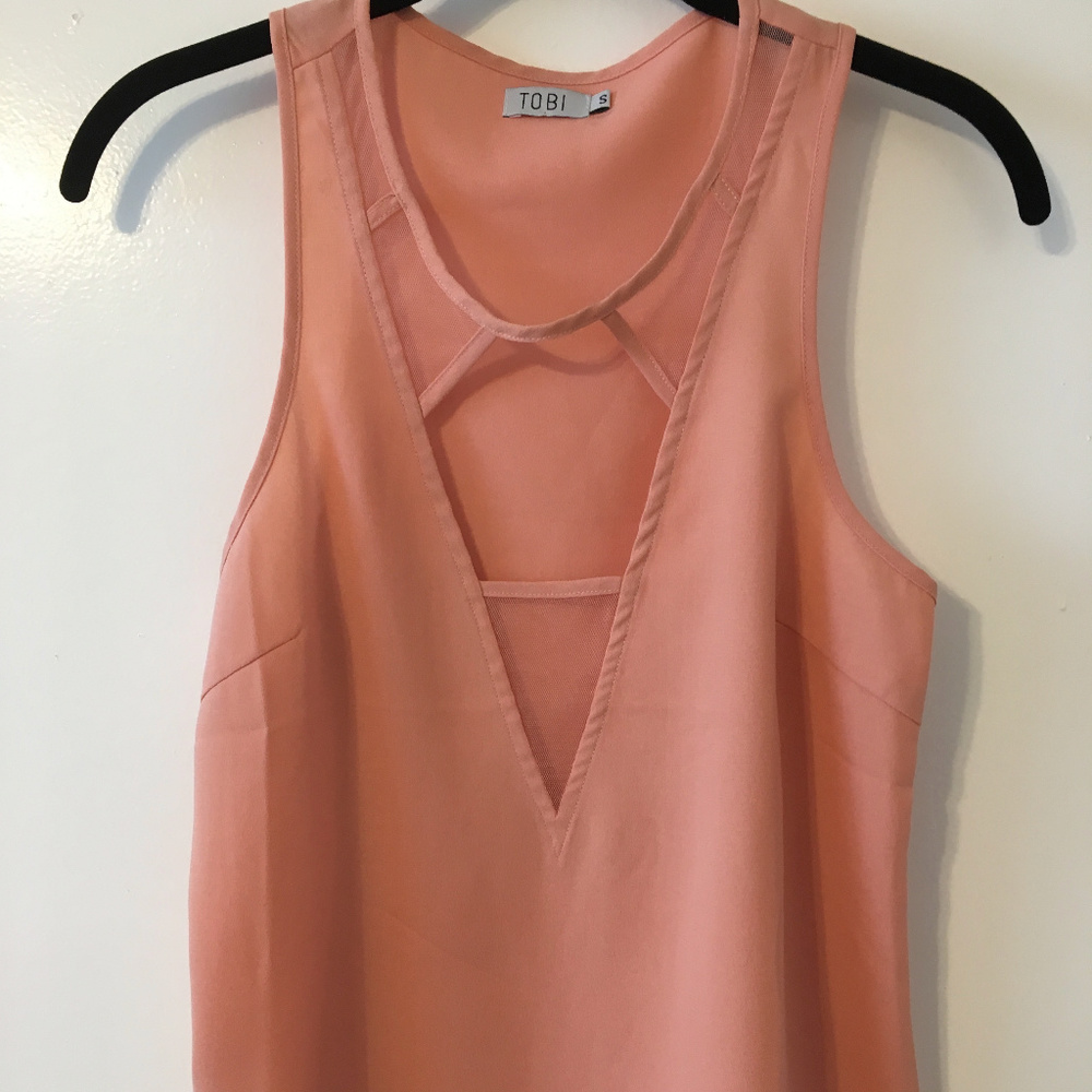 Peach Sheer Front Deep V Blouse (Small)